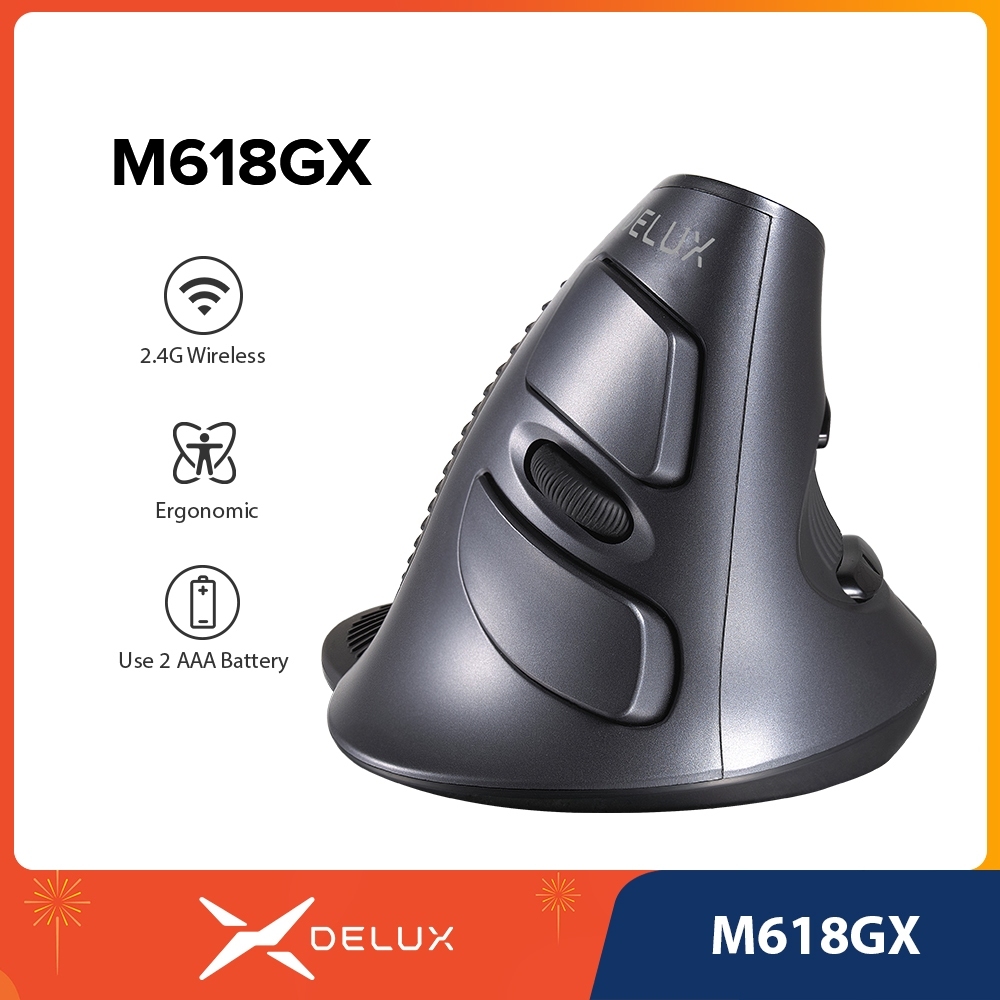 Delux M618GX Mouse Óptico Ergonômico Vertical Sem Fio 6 Botões 1600DPI Para PC / Windows Mac / Escritório Delux M618GX Mouse Óptico Ergonômico Vertical Sem Fio 6 Botões 1600DPI Para PC / Windows Mac / Escritório