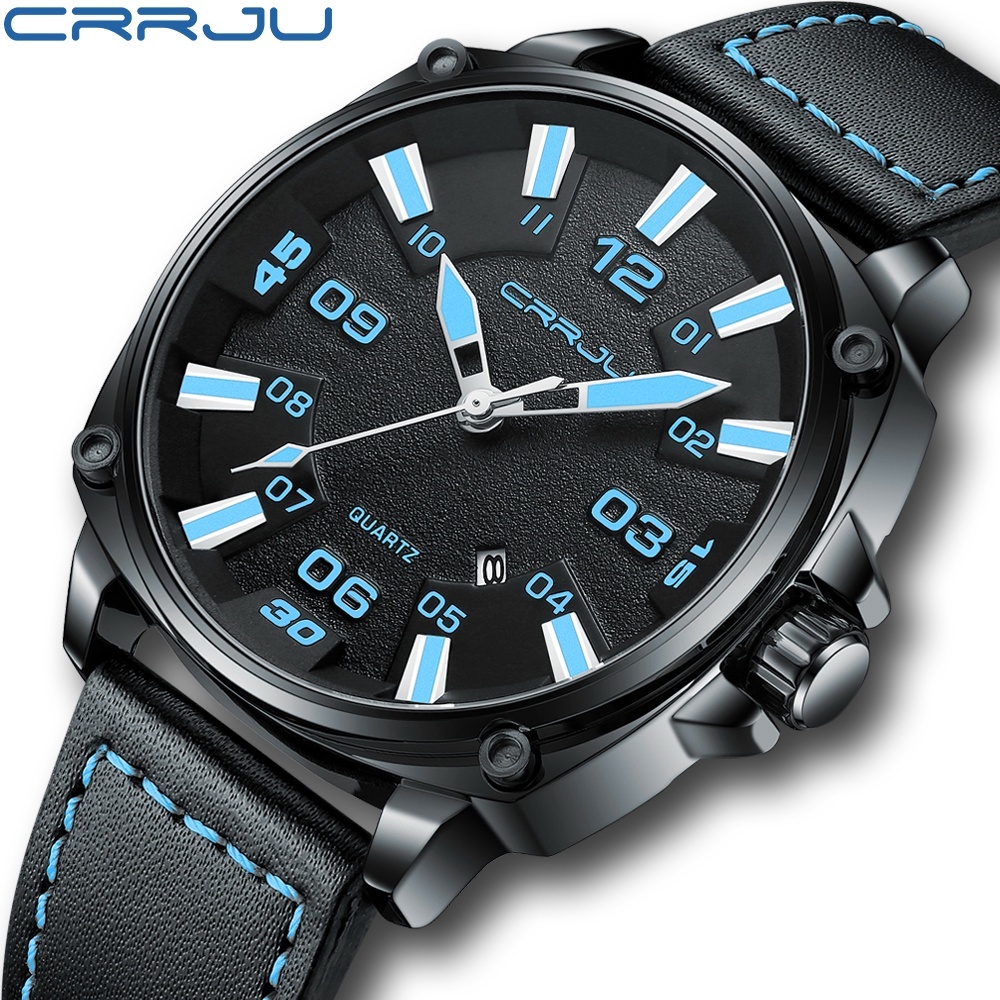 CRRJU Relógio Masculino Casual Fashion Com Pulseira De Couro Quartzo À Prova D’água 5002 X CRRJU Relógio Masculino Casual Fashion Com Pulseira De Couro Quartzo À Prova D’água 5002 X