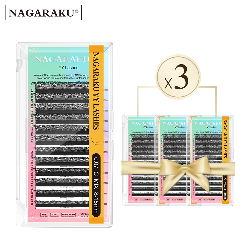 NAGARAKU YY Shape 3pcs/Lote Tecido À Mão Premium Luz Macia Natural Cílios Extensão Suprimentos Maquiagem Rede De Malha