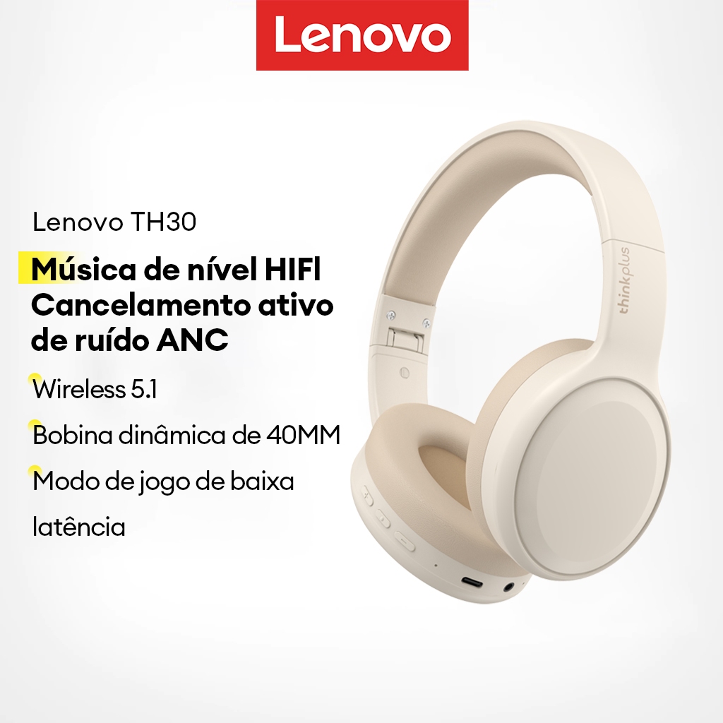 Lenovo TH30 Fone de ouvido sem fio para jogos com baixa latência e redução de ruído musical Toque inteligente Lenovo TH30 Fone de ouvido sem fio para jogos com baixa latência e redução de ruído musical Toque inteligente