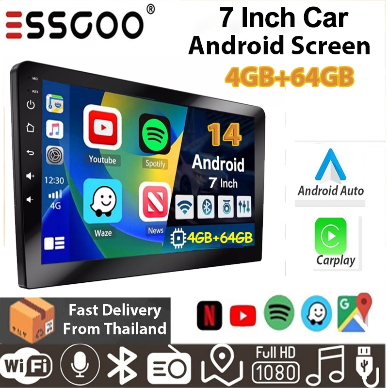 ESSGOO Bluetooth Car MP5 Player 7 Polegada 2 Din 4 + 64GB Android Tela Reversa Touch Carplay Sem Fio E Multimídia ESSGOO Bluetooth Car MP5 Player 7 Polegada 2 Din 4 + 64GB Android Tela Reversa Touch Carplay Sem Fio E Multimídia