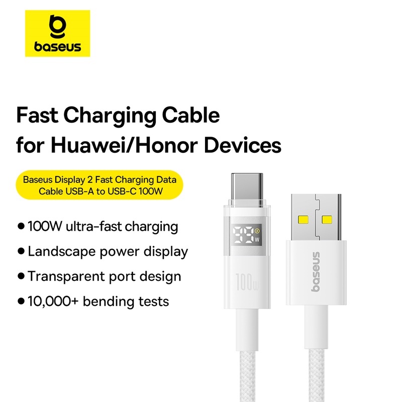 Baseus Display 2 Cabo De Dados De Carregamento Rápido USB-A Para C 100W 1m/2m Baseus Display 2 Cabo De Dados De Carregamento Rápido USB-A Para C 100W 1m/2m