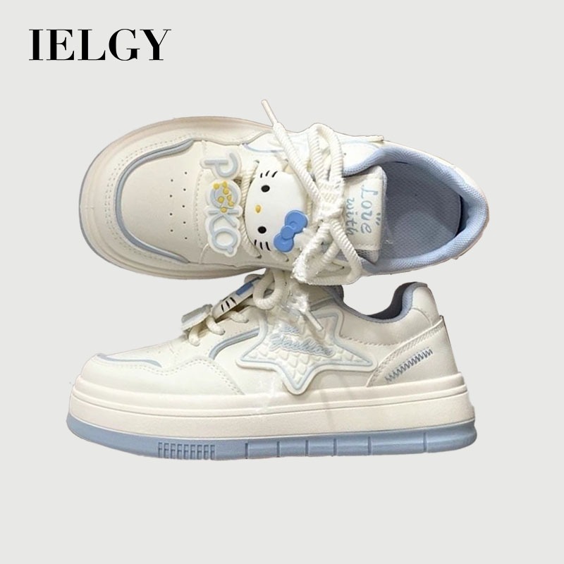 IELGY Blue Star Big Toe Sapatos Brancos Sola Plataforma Feminina 2025 Novo Versátil Estudante Casual Sportsboard Shoes