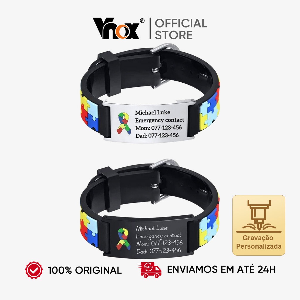 VNOX Cuastom Engrave Pulseira Infantil Autismo Puzzle Colorida – Nome Personalizado Em Aço Inoxidável Para Crianças VNOX Cuastom Engrave Pulseira Infantil Autismo Puzzle Colorida – Nome Personalizado Em Aço Inoxidável Para Crianças