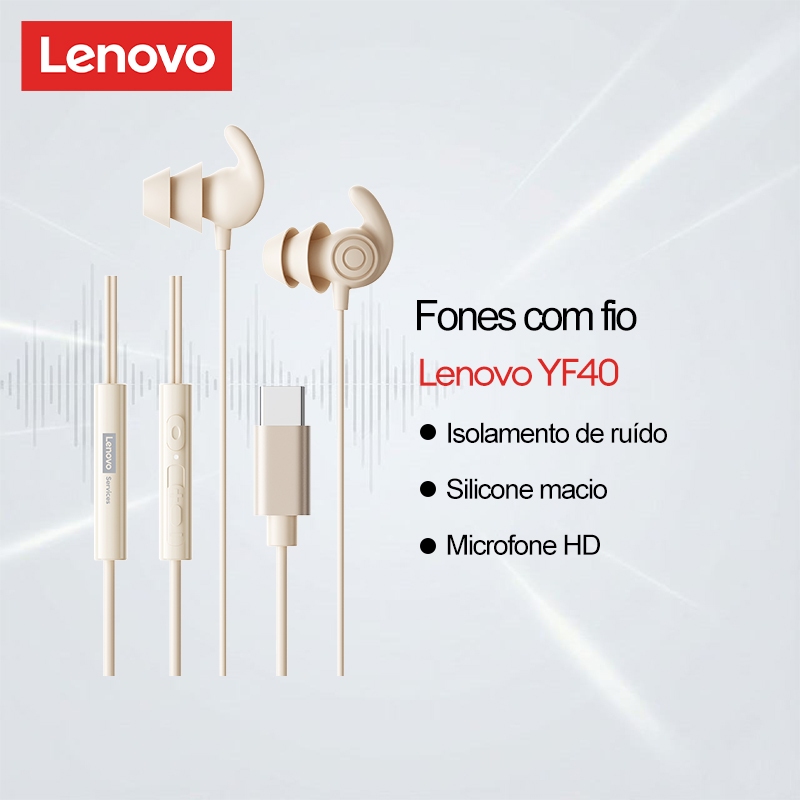 Fones De Ouvido Com Fio Lenovo YF40 E Para Dormir Design De Isolamento De Ruído Silicone Macio Lateral Microfone HD Ajus Fones De Ouvido Com Fio Lenovo YF40 E Para Dormir Design De Isolamento De Ruído Silicone Macio Lateral Microfone HD Ajus