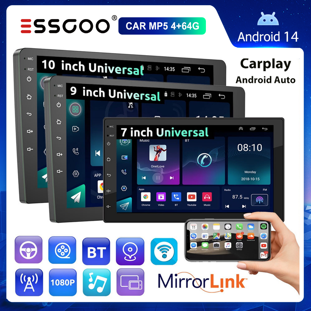 (Do São Paulo)ESSGOO Bluetooth 7 ” 9 ” 10 ” 2 Din 4 + 64GB Android Carro MP5 Player Tela De Toque CarPlay E Rádio Do (Do São Paulo)ESSGOO Bluetooth 7 ” 9 ” 10 ” 2 Din 4 + 64GB Android Carro MP5 Player Tela De Toque CarPlay E Rádio Do