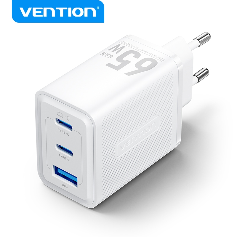 Vention Charger GaN 65W PD PPS 3 Saídas USB Dual C E A Para Notebook Celular Rápido Vention Charger GaN 65W PD PPS 3 Saídas USB Dual C E A Para Notebook Celular Rápido