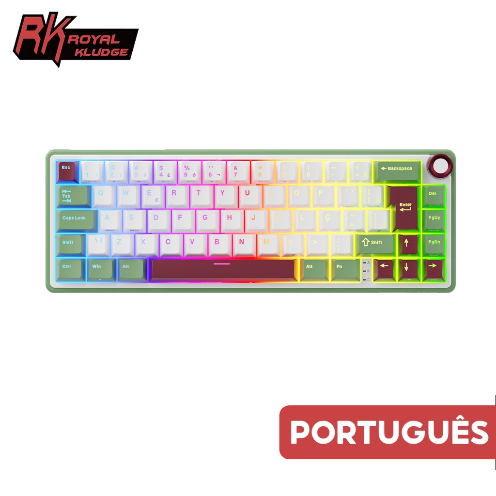 RK ROYAL KLUDGE R65 Português Greensand Gasket Teclado Mecânico Hot Swapple Com Fio RK ROYAL KLUDGE R65 Português Greensand Gasket Teclado Mecânico Hot Swapple Com Fio
