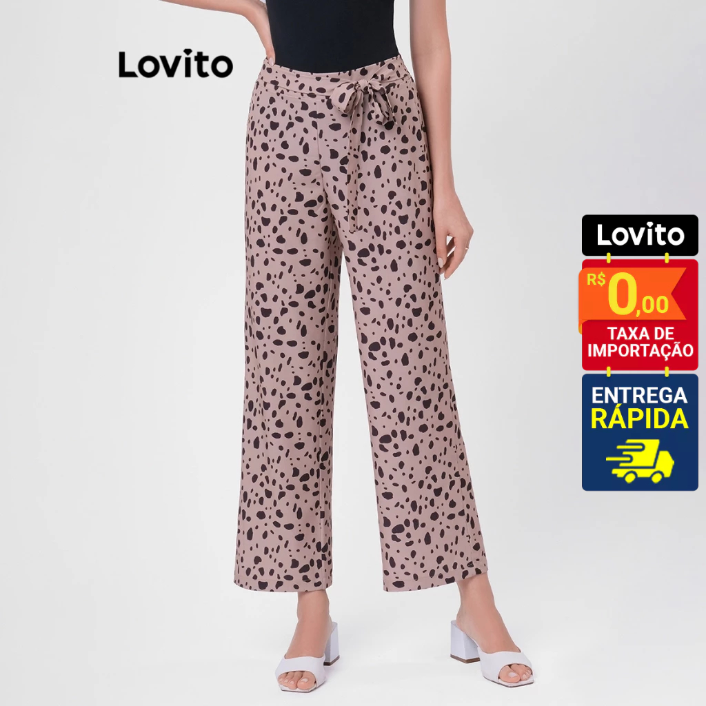 Lovito Calça Feminina Estampa Animal Print com Amarração Cintura LB5BRL034 Lovito Calça Feminina Estampa Animal Print com Amarração Cintura LB5BRL034