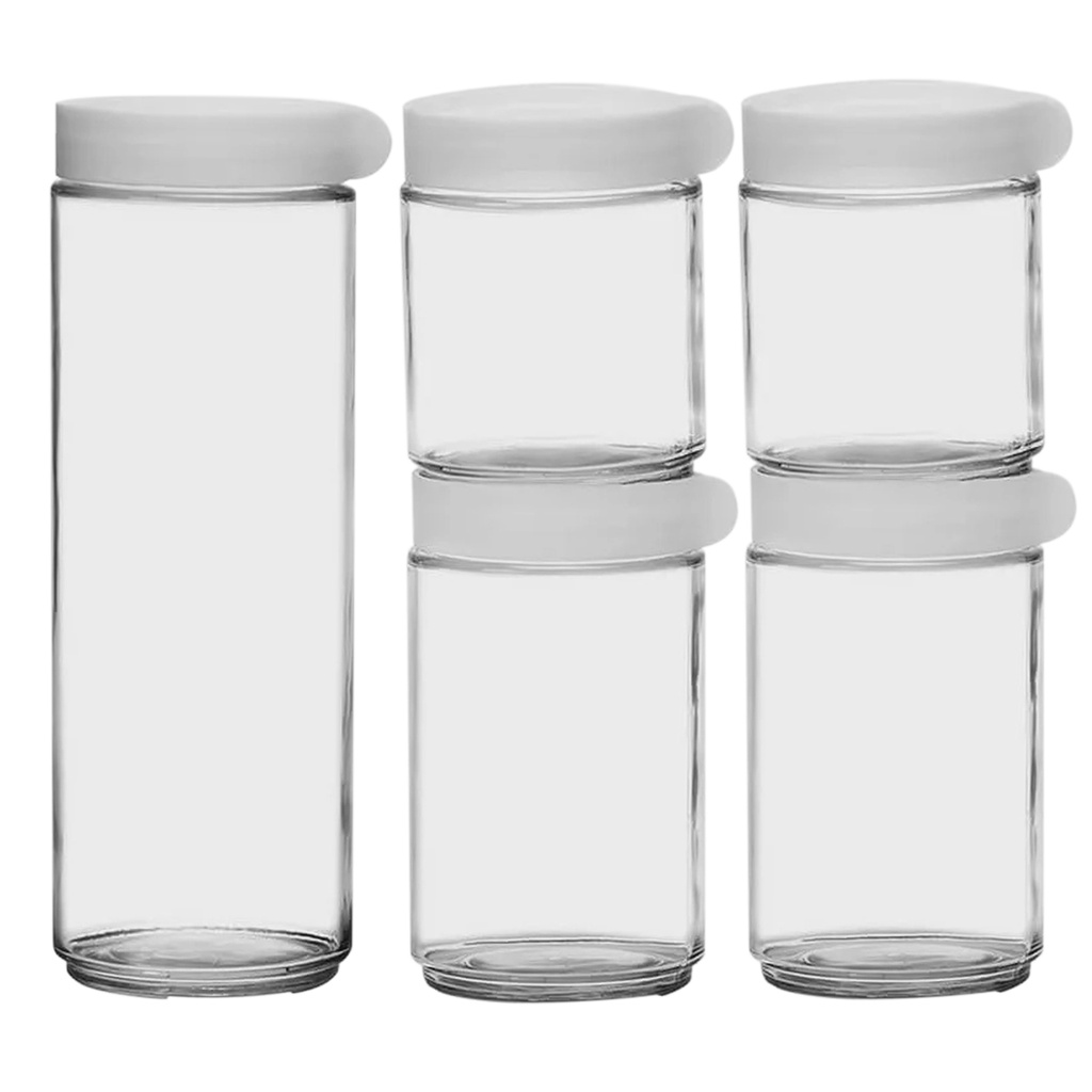 Conjunto Potes De Vidro Empilhável 5 Peças tampa com rosca Conjunto Potes De Vidro Empilhável 5 Peças tampa com rosca