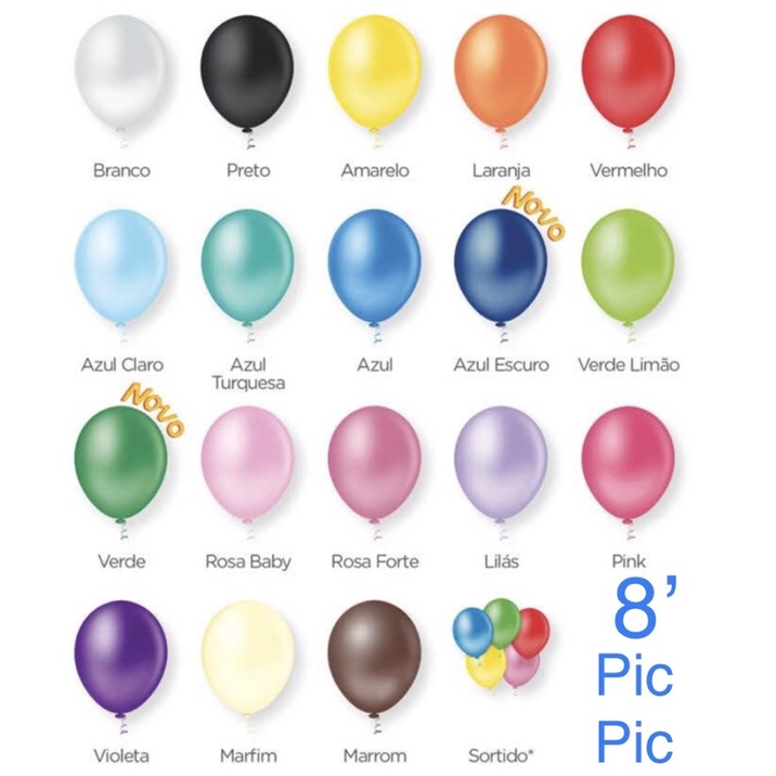 50 BALÃO PIC PIC LISO 8 POLEGADAS CORES 50 BALÃO PIC PIC LISO 8 POLEGADAS CORES