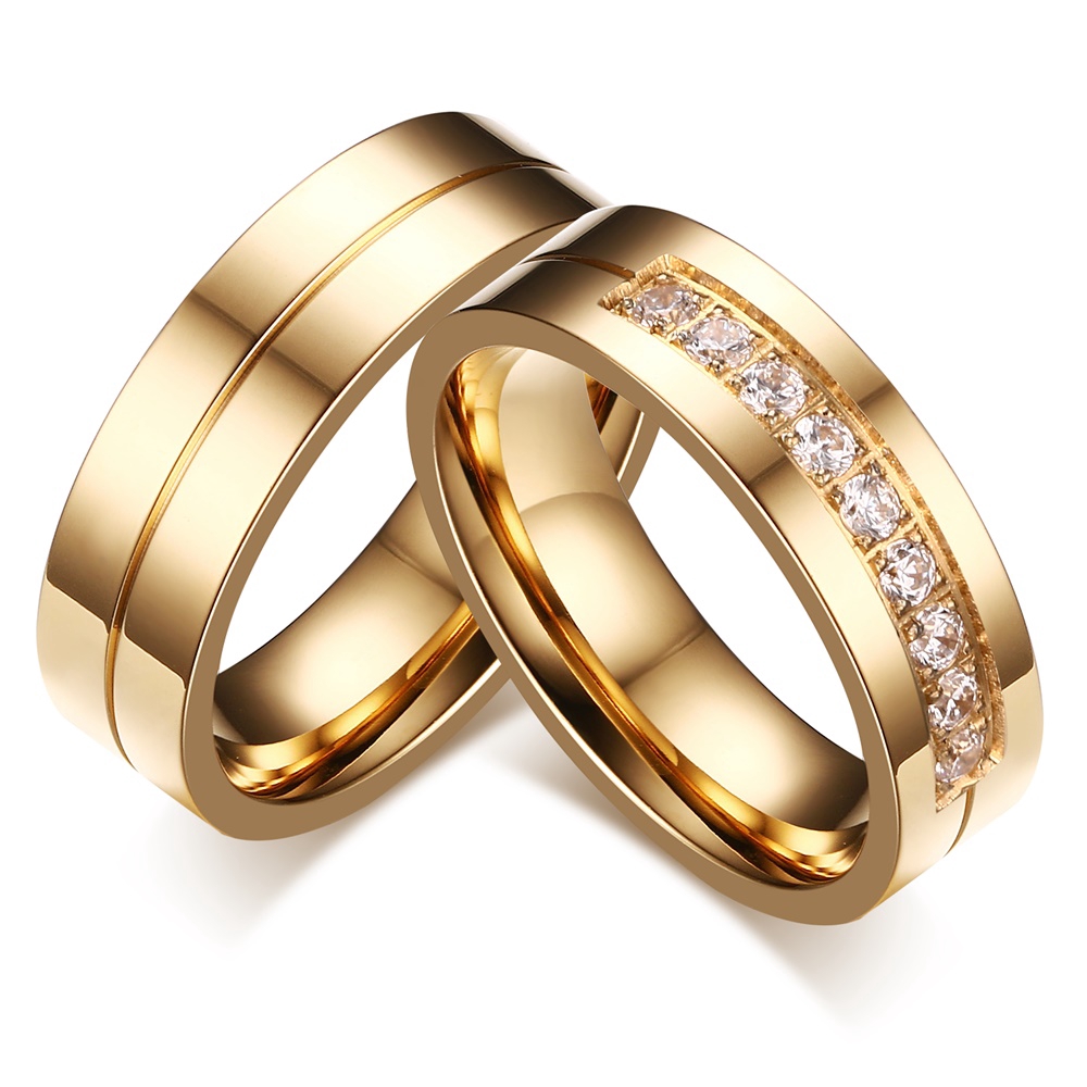 Vnox Anel de Casamento com Zircônia AAA em Cor Dourada Unissex Joia para Noivado/Casamento Vnox Anel de Casamento com Zircônia AAA em Cor Dourada Unissex Joia para Noivado/Casamento