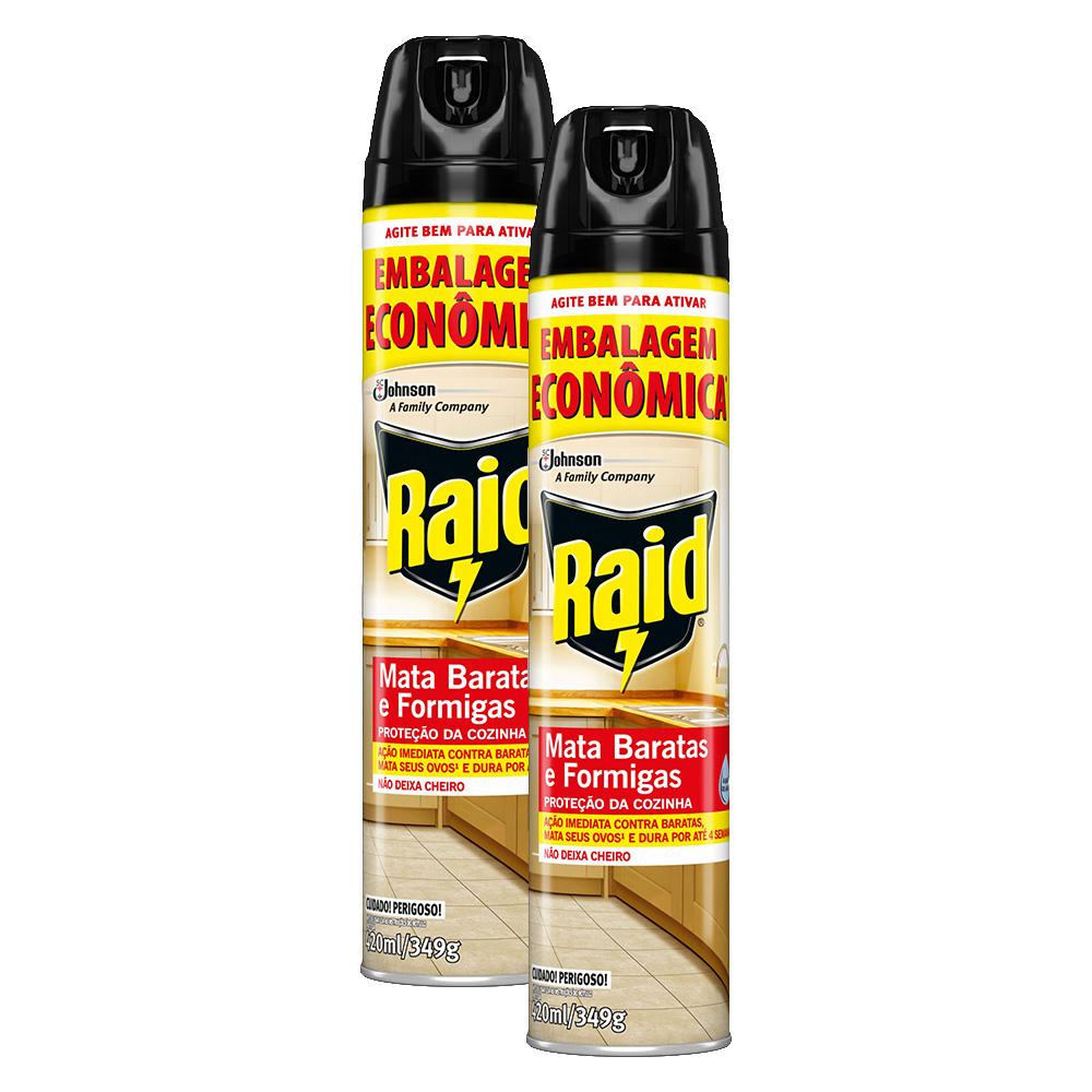 Kit 2 Mata Baratas e Formigas Raid Aerossol Tripla Ação Base Água 420ml Kit 2 Mata Baratas e Formigas Raid Aerossol Tripla Ação Base Água 420ml