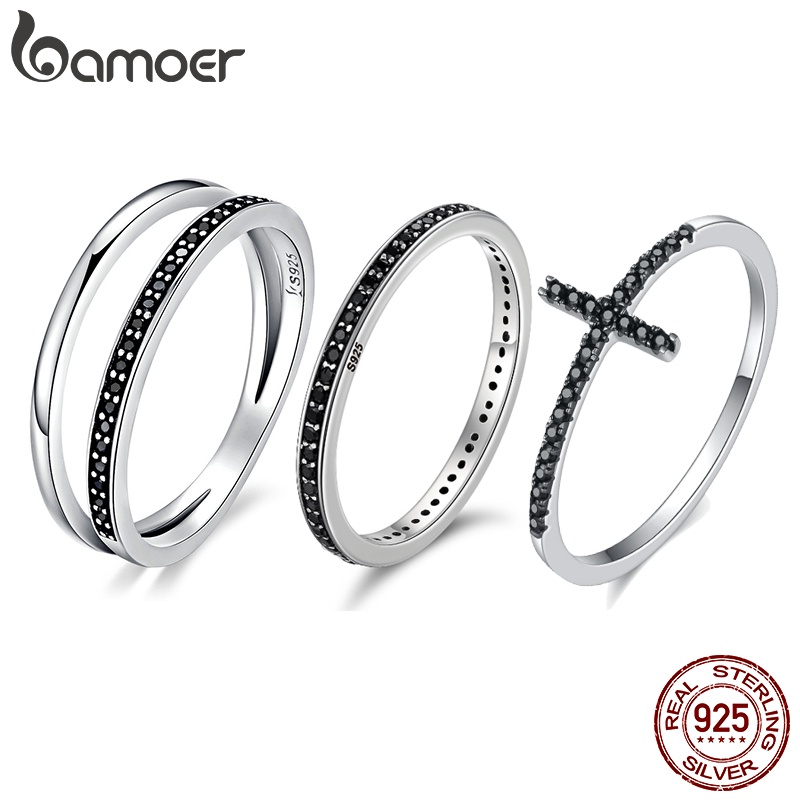 Anéis Bamoer 925 Formato De Cruz De Fé De Prata Para Mulheres Jóias De Zircônia Preta Presente Anéis Bamoer 925 Formato De Cruz De Fé De Prata Para Mulheres Jóias De Zircônia Preta Presente