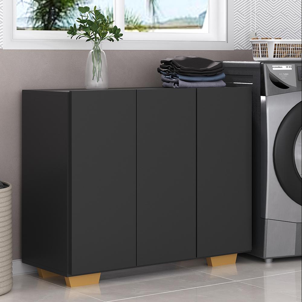 Armário Lavanderia com 3 Portas 90 cm Multimóveis MP5034 Preto/Natural Armário Lavanderia com 3 Portas 90 cm Multimóveis MP5034 Preto/Natural