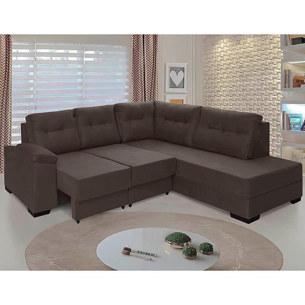Sofá De Canto Retrátil Holanda Tecido Suede Pluma Café Sofá De Canto Retrátil Holanda Tecido Suede Pluma Café