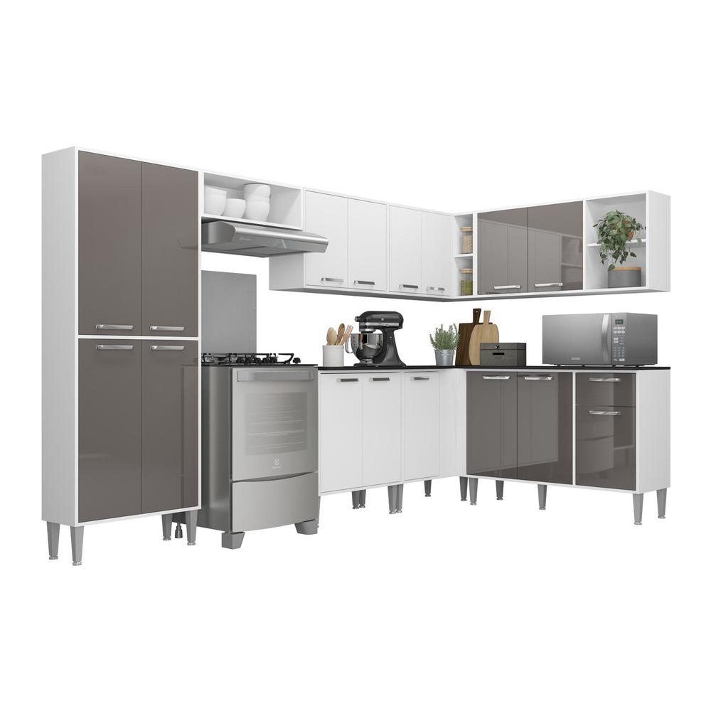 Cozinha Completa Multimóveis Xangai Soul FG3284 com Armário e Balcão Branca/Lacca Fumê Cozinha Completa Multimóveis Xangai Soul FG3284 com Armário e Balcão Branca/Lacca Fumê
