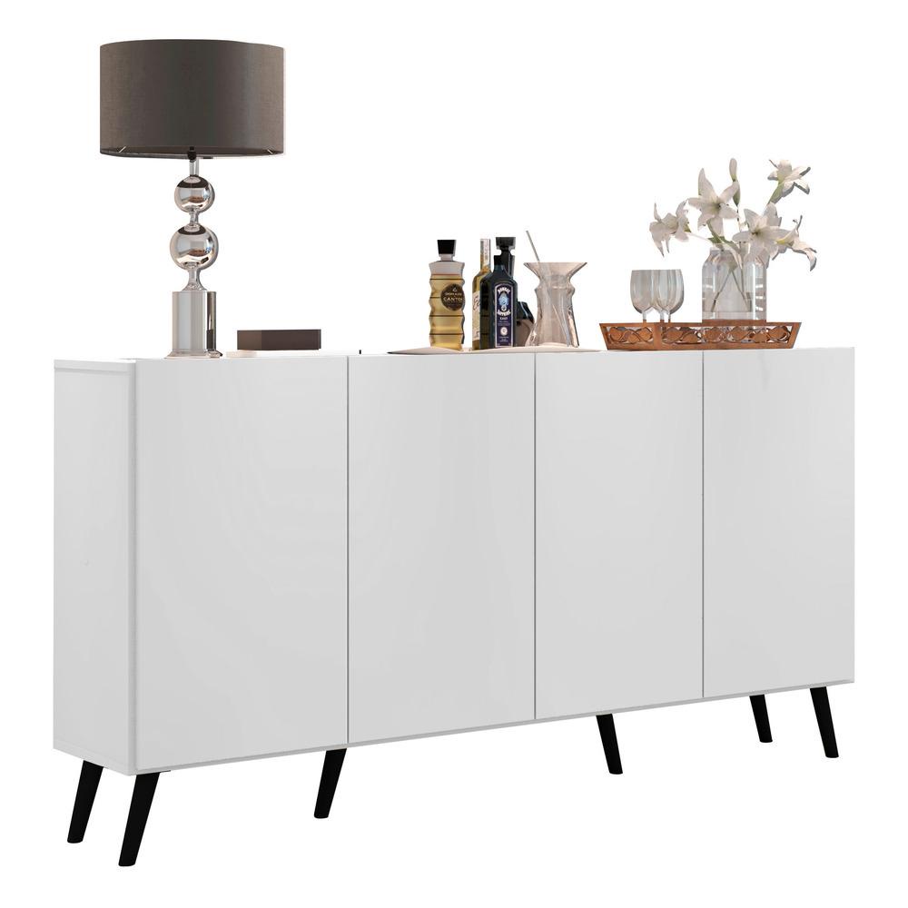 Aparador Buffet 4 Portas c/ Pés Retrô Veneza Multimóveis Branco/Preto Aparador Buffet 4 Portas c/ Pés Retrô Veneza Multimóveis Branco/Preto
