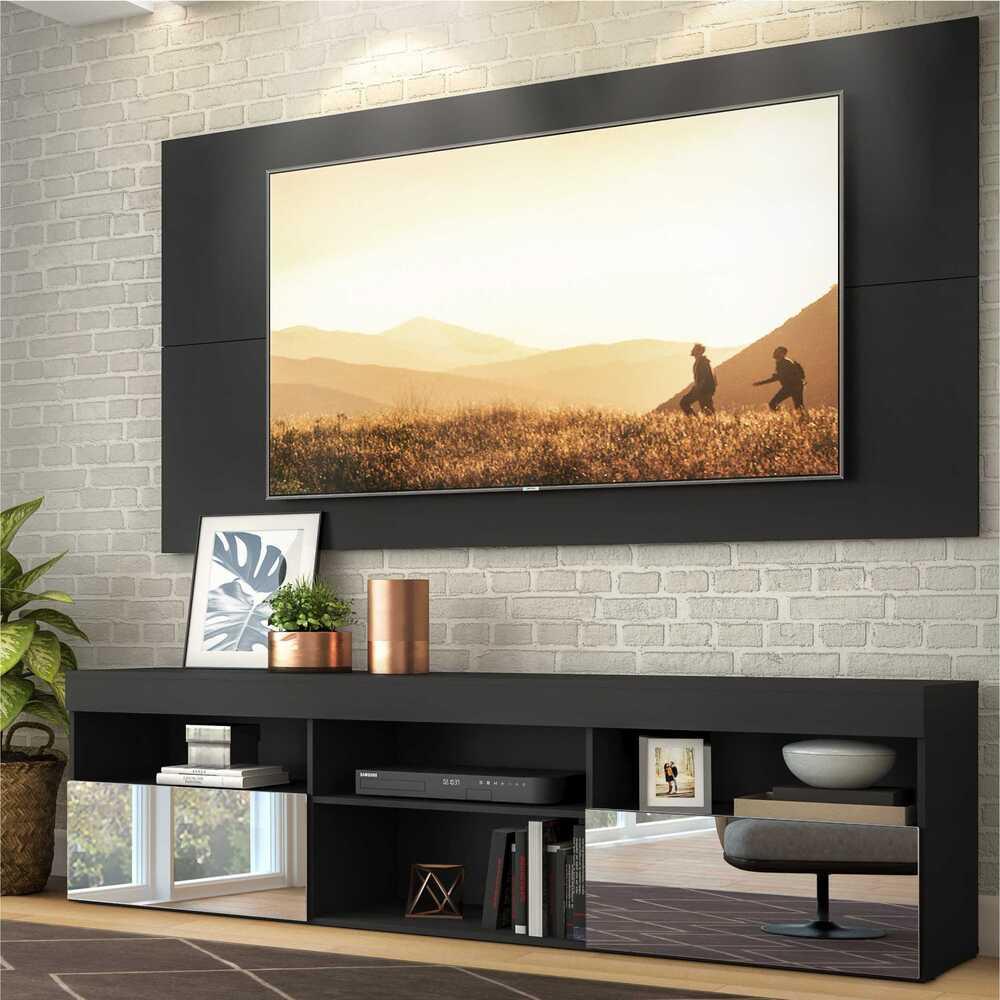 Rack com Painel P/TV até 65″ e Espelho Flórida Multimóveis Preto