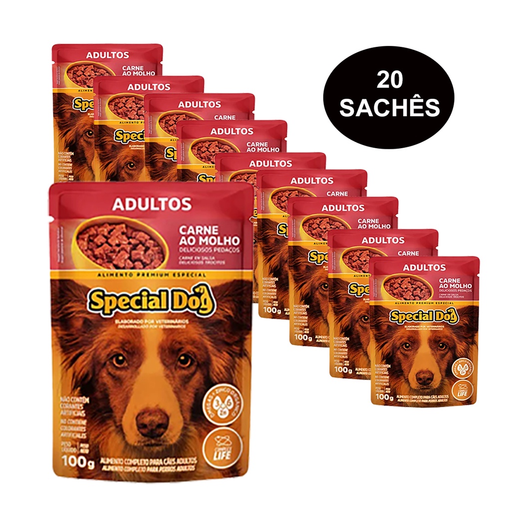 Kit 20 Ração Special Dog Sachê Cães Adultos Carne – 100g Kit 20 Ração Special Dog Sachê Cães Adultos Carne – 100g