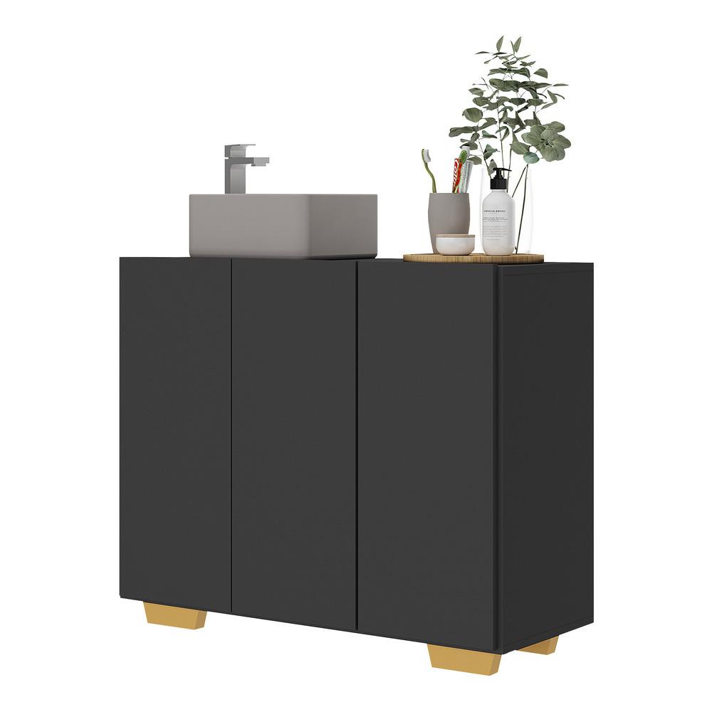 Gabinete Banheiro 3 Portas 90cm Multimóveis MP5031 Preto/Natural Gabinete Banheiro 3 Portas 90cm Multimóveis MP5031 Preto/Natural