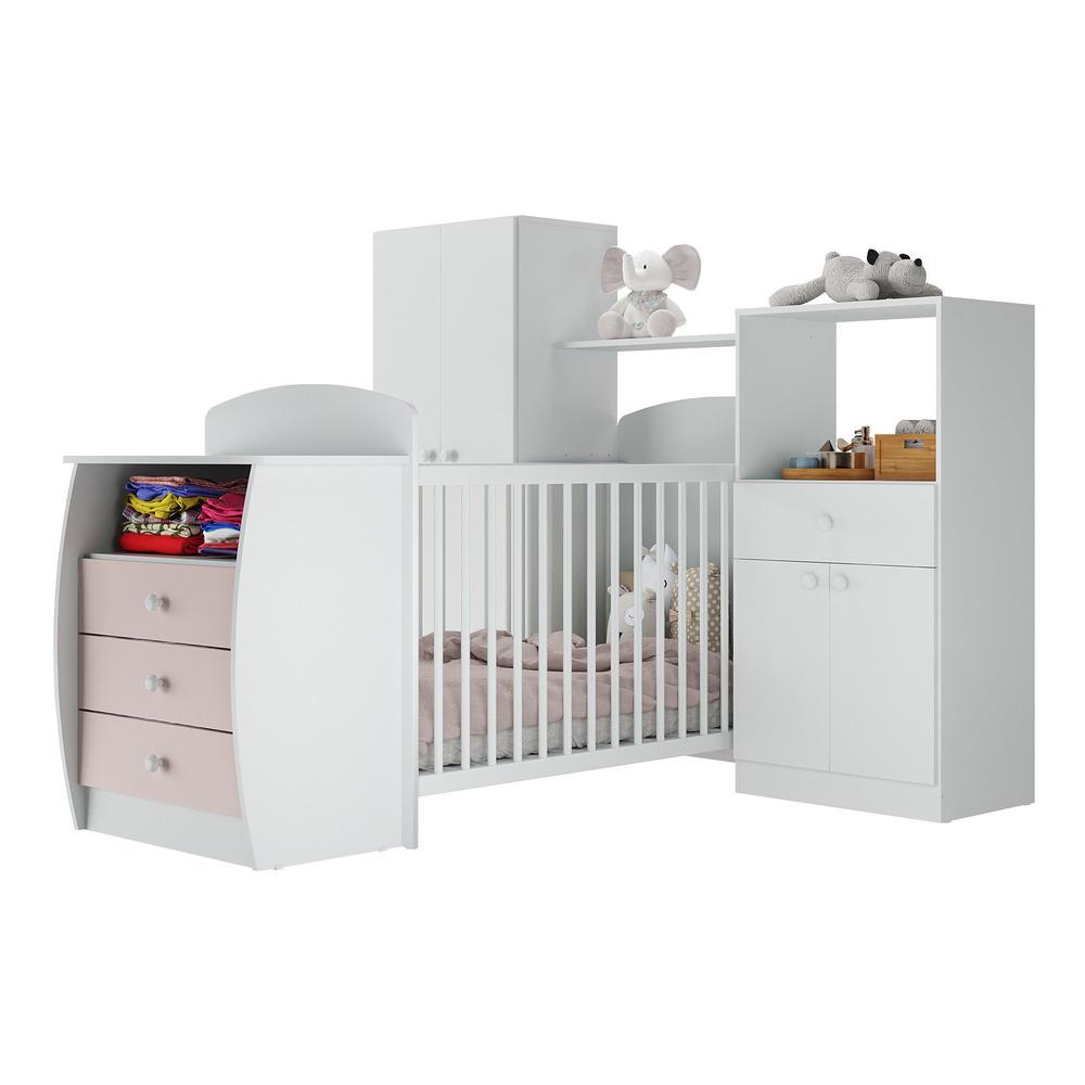 Quarto Infantil com Berço-Cômoda Laura Multimóveis Branco/Rosa Quarto Infantil com Berço-Cômoda Laura Multimóveis Branco/Rosa