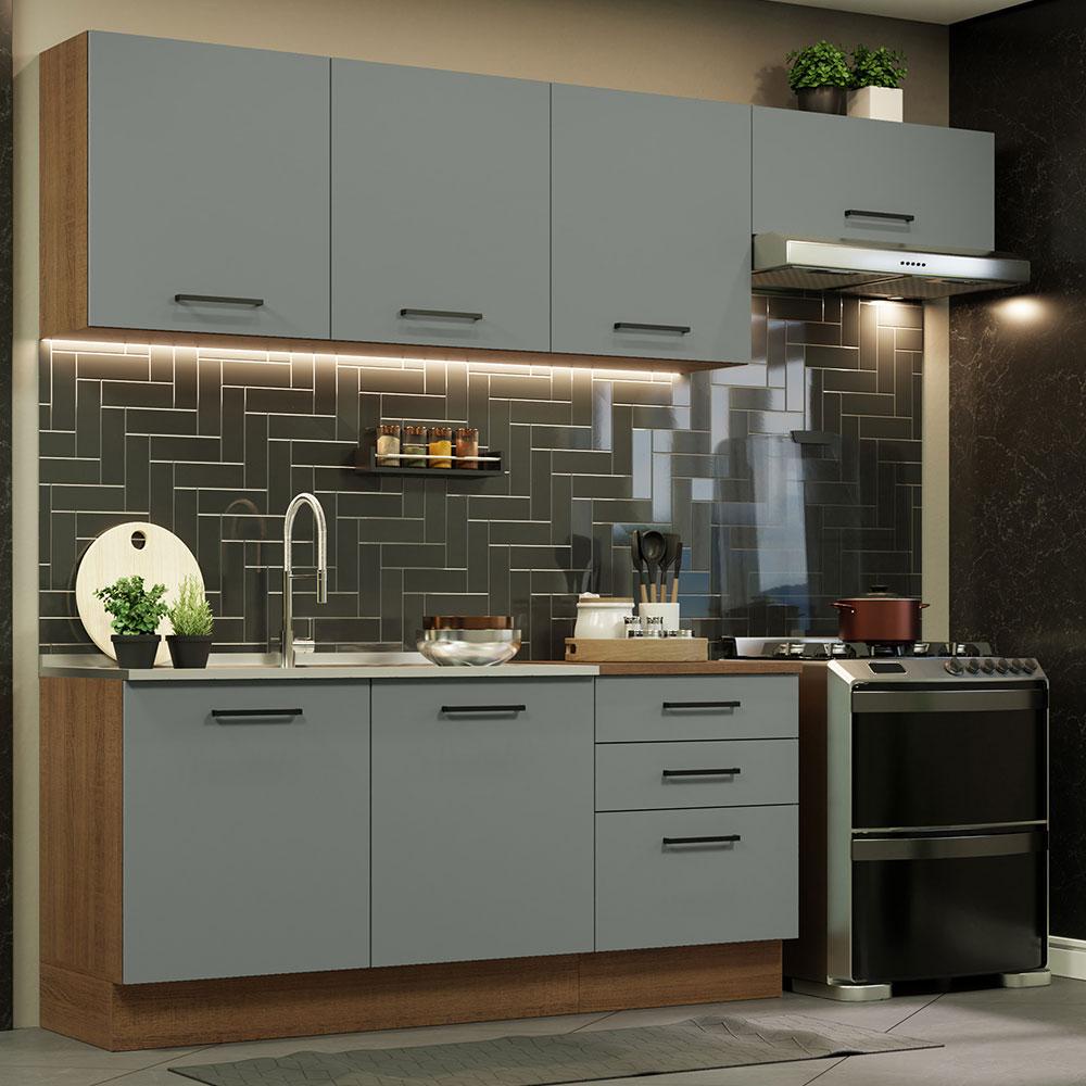 Cozinha Completa Madesa Agata 260002 com Armário e Balcão (Sem Tampo e Pia) – Rustic/Cinza Cozinha Completa Madesa Agata 260002 com Armário e Balcão (Sem Tampo e Pia) – Rustic/Cinza