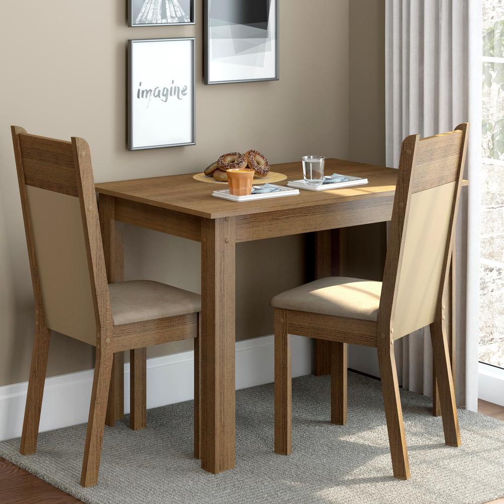 Conjunto Sala de Jantar Madesa Lola Mesa Tampo de Madeira com 2 Cadeiras – Rustic/Crema/Pérola