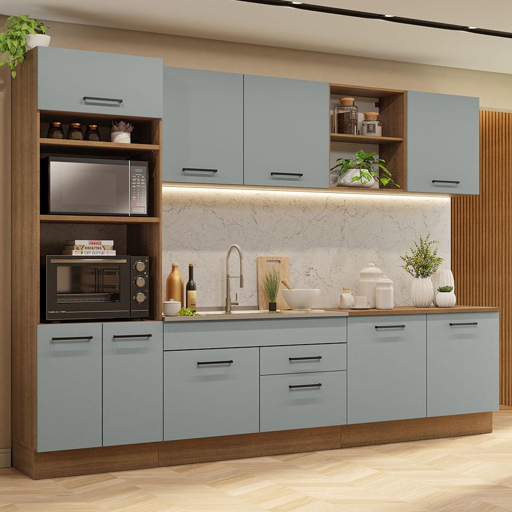 Armário de Cozinha Completa 310cm Rustic/Cinza Agata Madesa 02 Armário de Cozinha Completa 310cm Rustic/Cinza Agata Madesa 02