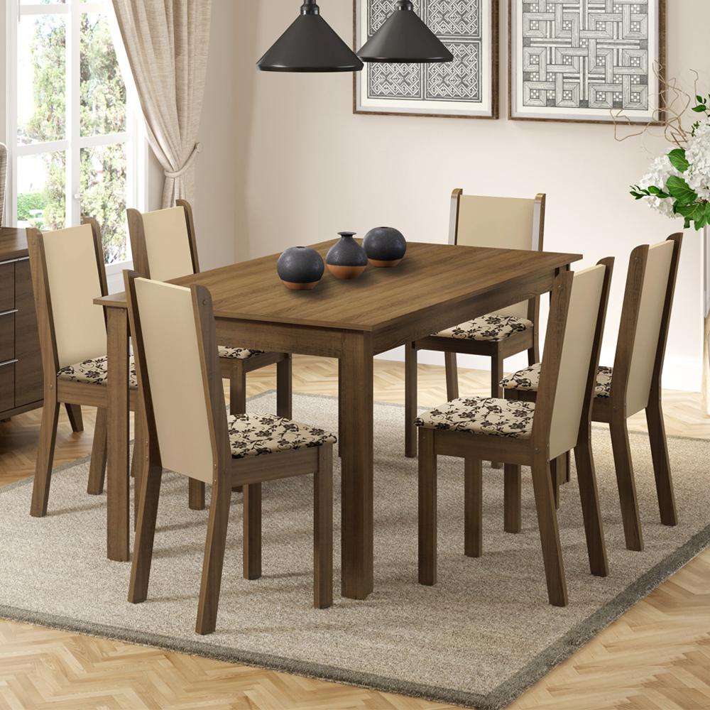 Conjunto Sala de Jantar Madesa Miriam Mesa Tampo de Madeira 6 Cadeiras – Rustic/Crema/Bege Marrom Conjunto Sala de Jantar Madesa Miriam Mesa Tampo de Madeira 6 Cadeiras – Rustic/Crema/Bege Marrom