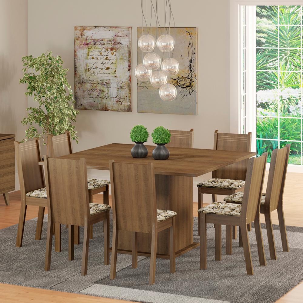 Conjunto Sala de Jantar Madesa Clarice Mesa Tampo de Madeira com 8 Cadeiras – Rustic/Lírio Bege Conjunto Sala de Jantar Madesa Clarice Mesa Tampo de Madeira com 8 Cadeiras – Rustic/Lírio Bege