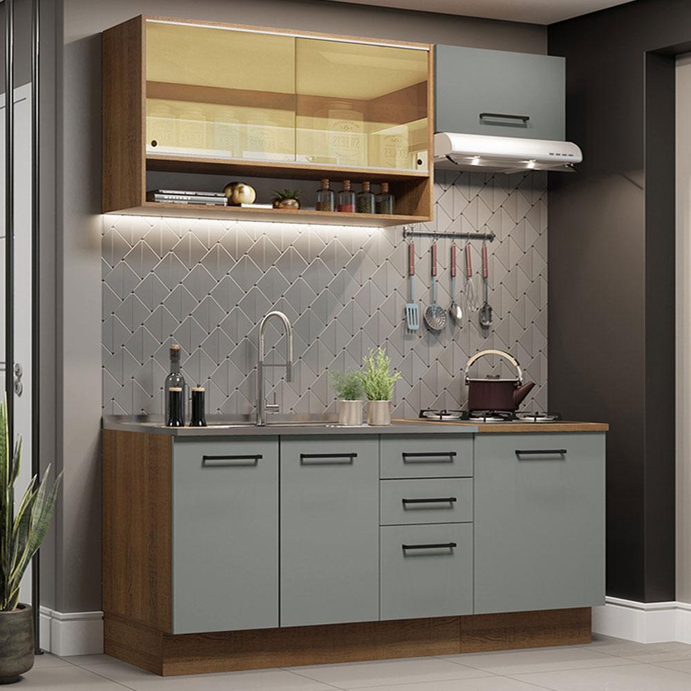 Armário de Cozinha Compacta 180cm Rustic Cinza Agata Madesa 04 Armário de Cozinha Compacta 180cm Rustic Cinza Agata Madesa 04