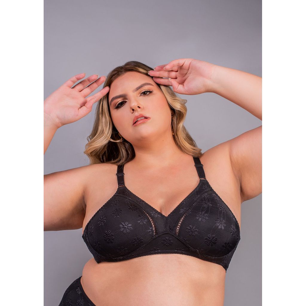 Sutiã Preto Plus Size Cobertura Total Sem Bojo E Sem Aro Duloren Summer Flower Sutiã Preto Plus Size Cobertura Total Sem Bojo E Sem Aro Duloren Summer Flower
