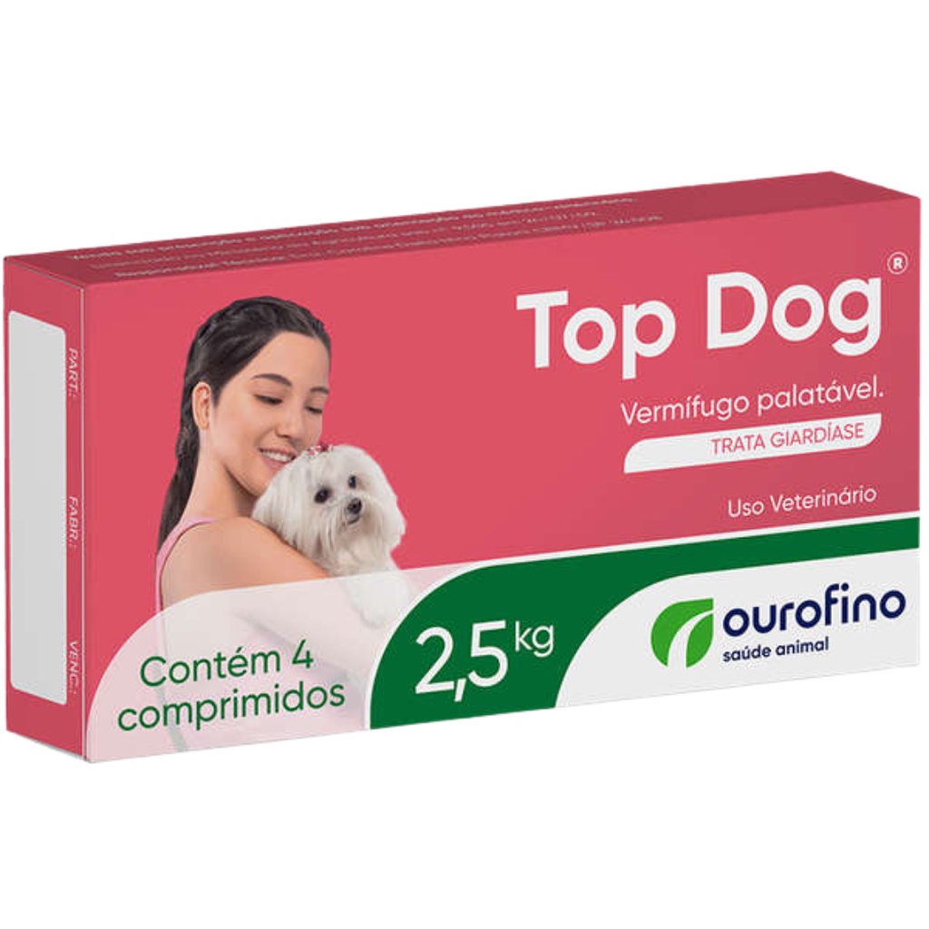 Vermífugo Top Dog Cães Até 2,5 Kg – 4 Comprimidos – Ourofino Vermífugo Top Dog Cães Até 2,5 Kg – 4 Comprimidos – Ourofino