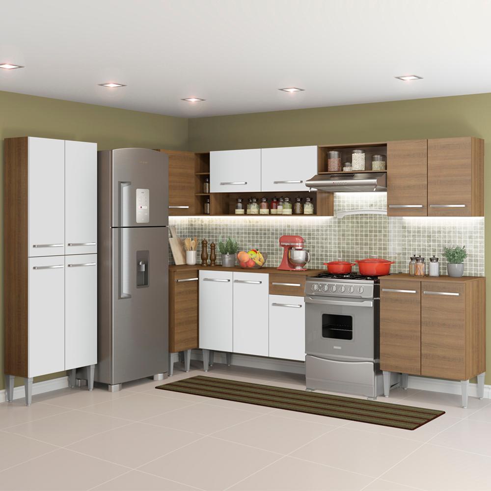 Cozinha Completa de Canto Madesa Emilly Moon Armário e Balcão 15 Portas 1 Gaveta – Rustic/Branco Cozinha Completa de Canto Madesa Emilly Moon Armário e Balcão 15 Portas 1 Gaveta – Rustic/Branco
