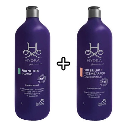 1 Shampoo Hydra Neutro 1L+ 1 Condicionador Brilho e Desembaraço Hydra 1L Cães e Gatos Pet Society 1 Shampoo Hydra Neutro 1L+ 1 Condicionador Brilho e Desembaraço Hydra 1L Cães e Gatos Pet Society