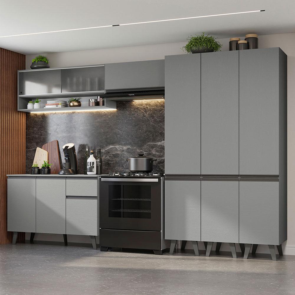 Armário de Cozinha Completa 320cm Cinza Nice Madesa 03 Armário de Cozinha Completa 320cm Cinza Nice Madesa 03