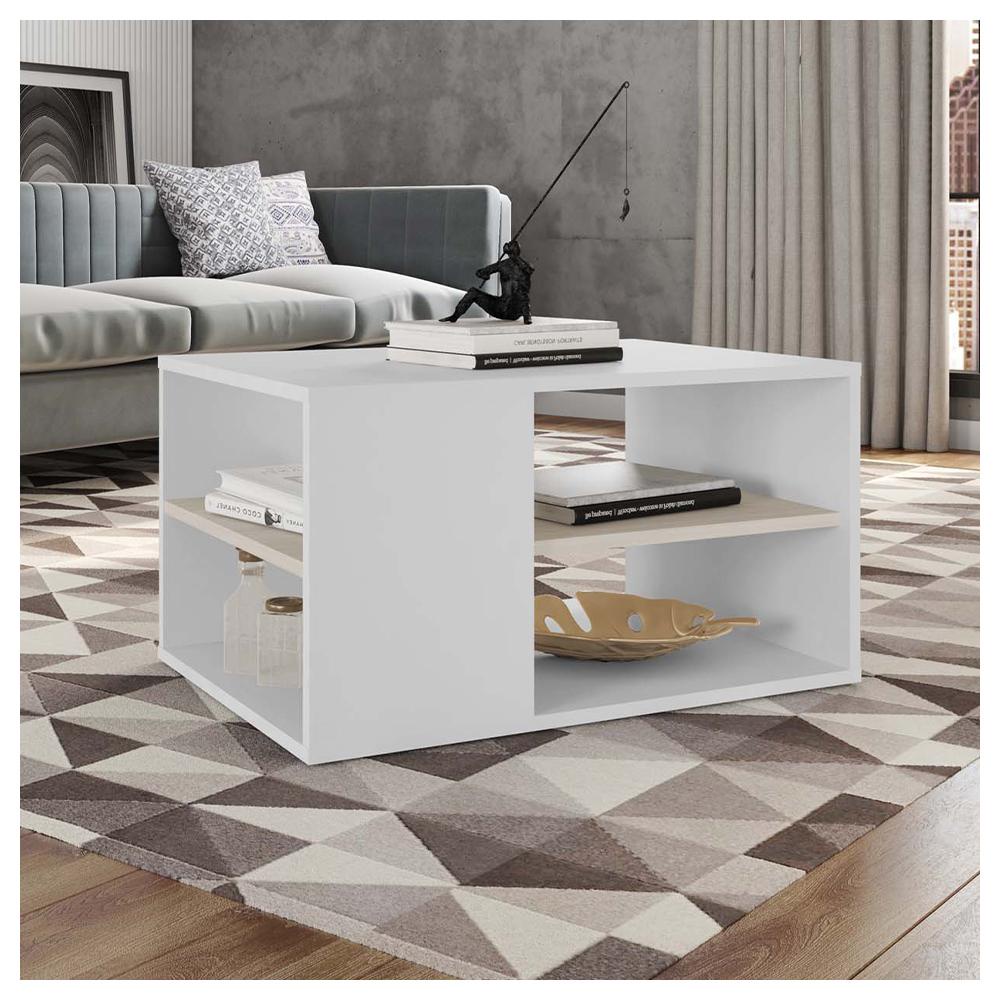 Mesa de Centro Retangular Com Divisória Opala Branco Caemmun Mesa de Centro Retangular Com Divisória Opala Branco Caemmun