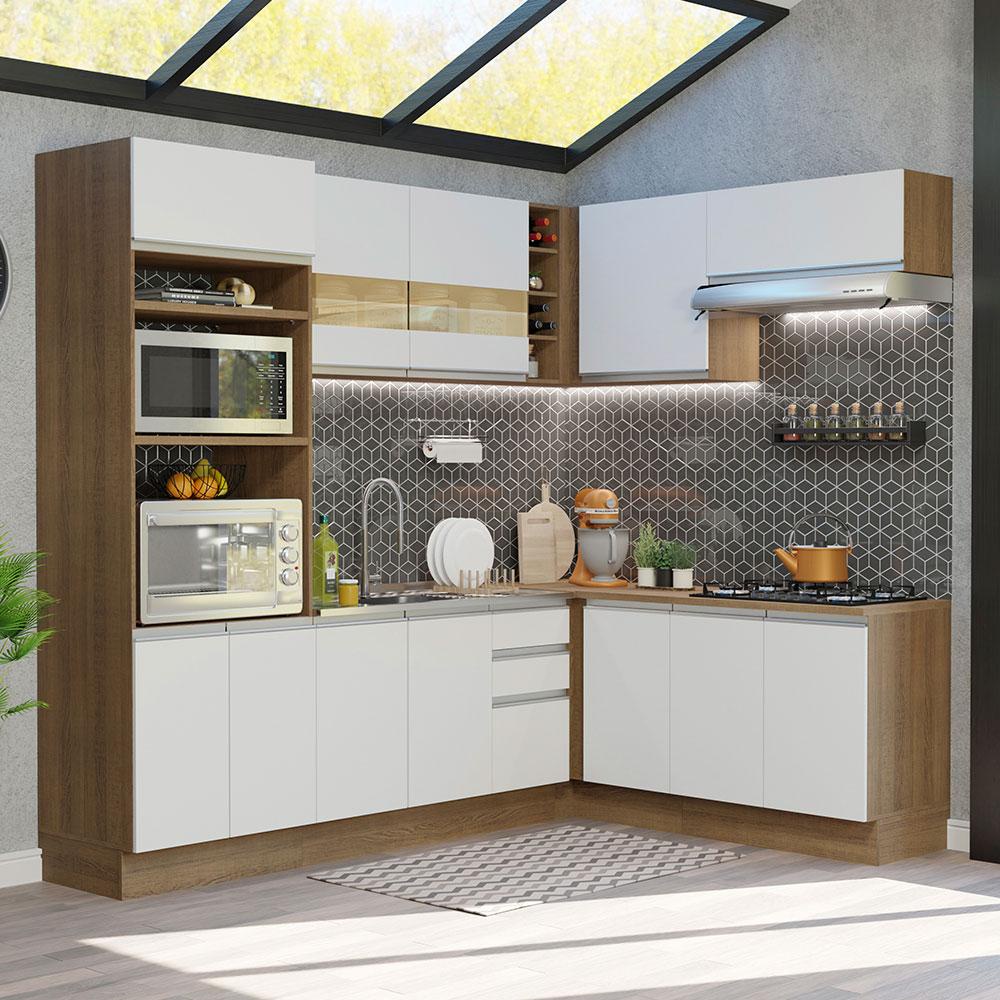 Cozinha Completa de Canto Madesa Glamy 419001 com Armário e Balcão (Sem Tampo e Pia) – Rustic/Branco Cozinha Completa de Canto Madesa Glamy 419001 com Armário e Balcão (Sem Tampo e Pia) – Rustic/Branco