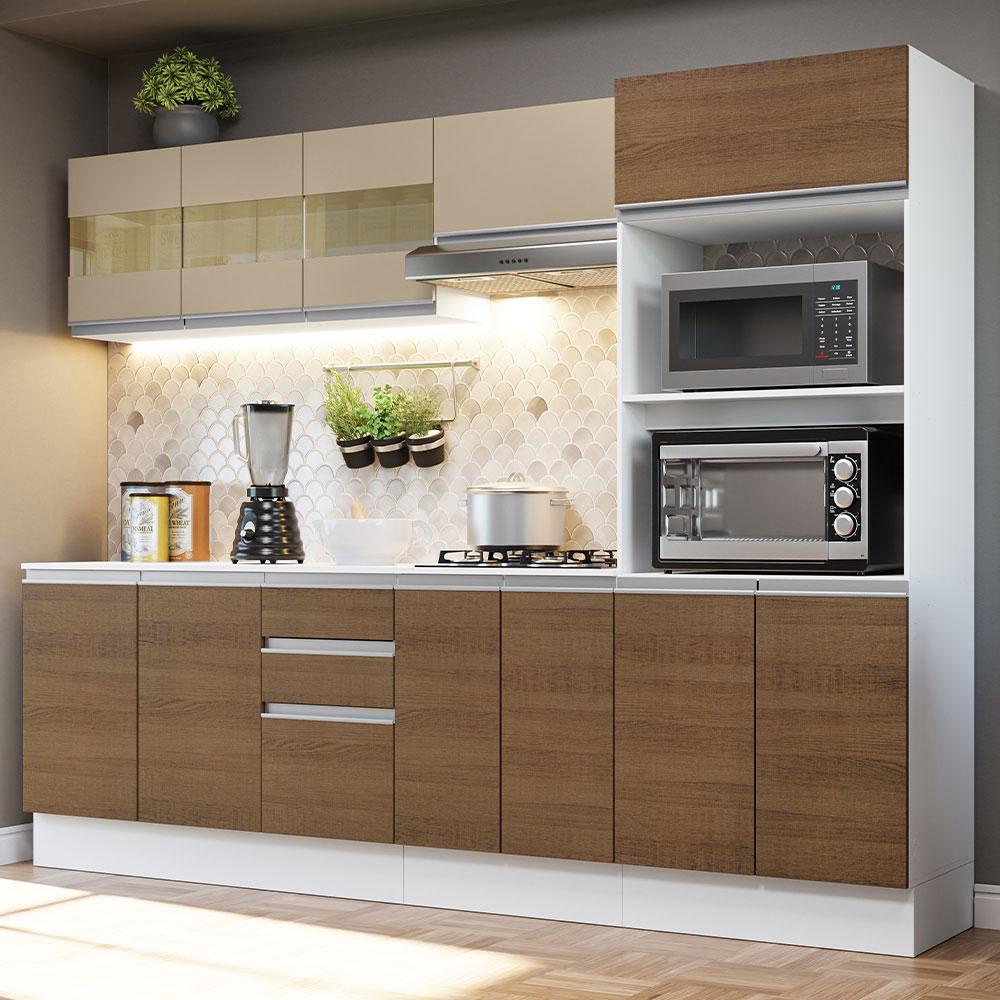 Armário de Cozinha Completa 100% MDF 250 cm Branco/Rustic/Crema Smart Madesa 02 Armário de Cozinha Completa 100% MDF 250 cm Branco/Rustic/Crema Smart Madesa 02