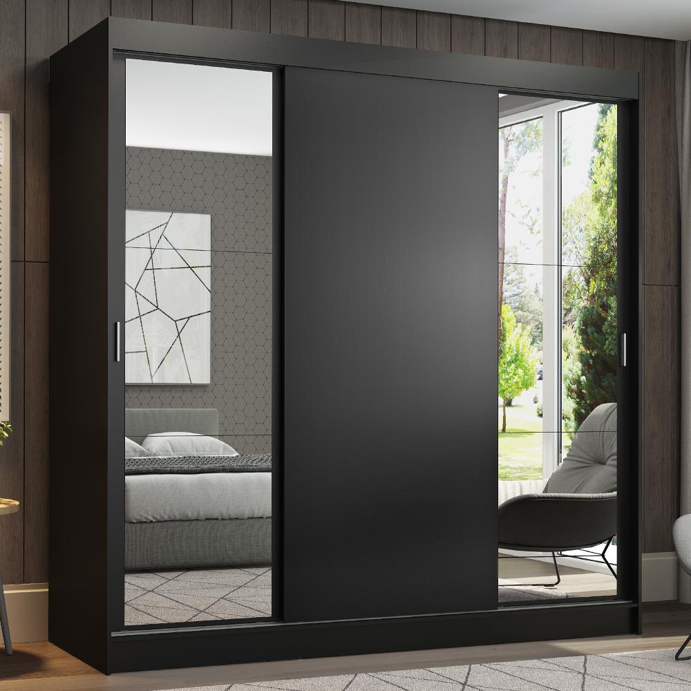 Guarda-Roupa Casal Madesa Reno 3 Portas de Correr com Espelhos – Preto Guarda-Roupa Casal Madesa Reno 3 Portas de Correr com Espelhos – Preto
