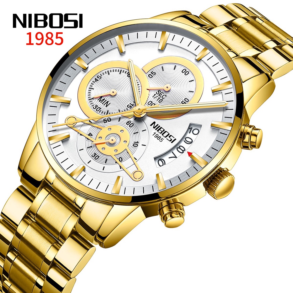 NIBOSI Relógio De Pulso De Quartzo Masculino De Ouro À Prova D ‘Água Luminoso Com Data NIBOSI Relógio De Pulso De Quartzo Masculino De Ouro À Prova D ‘Água Luminoso Com Data