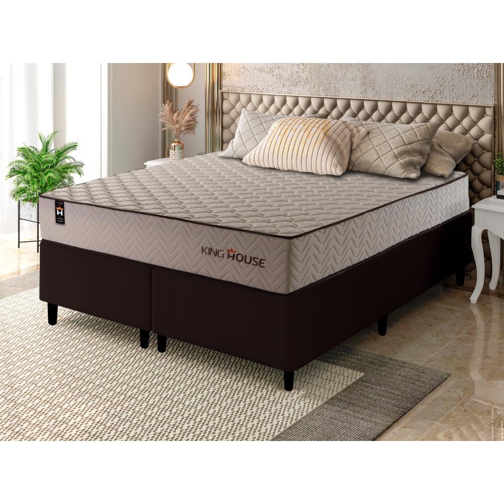 Conjunto Cama Box Espuma San Diego Bege King 193x203x67 Conjunto Cama Box Espuma San Diego Bege King 193x203x67