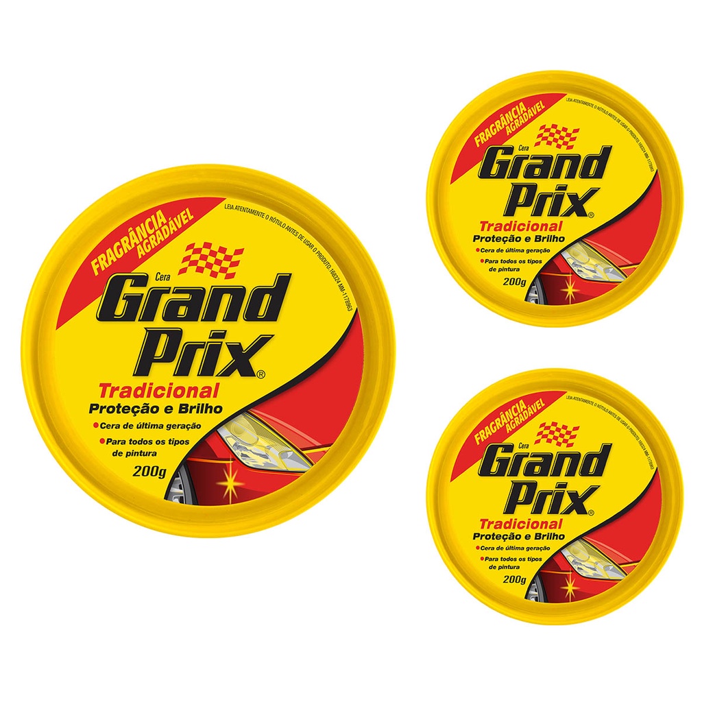 Cera em Pasta Tradicional Lata 200g Grand Prix 3 unidades – Cera Automotiva Auto Brilho Proteção UV Cera em Pasta Tradicional Lata 200g Grand Prix 3 unidades – Cera Automotiva Auto Brilho Proteção UV