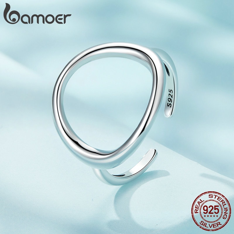 Bamoer 925 Prata Simples Samsara Anel De Abertura Para Casais Femininos SCR919 Bamoer 925 Prata Simples Samsara Anel De Abertura Para Casais Femininos SCR919