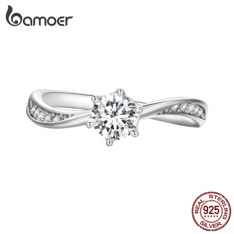 Bamoer 925 Silver Sterling Anel De Casamento Simples Prata Jóias De Moda Presente De Aniversário Para Casais Bamoer 925 Silver Sterling Anel De Casamento Simples Prata Jóias De Moda Presente De Aniversário Para Casais