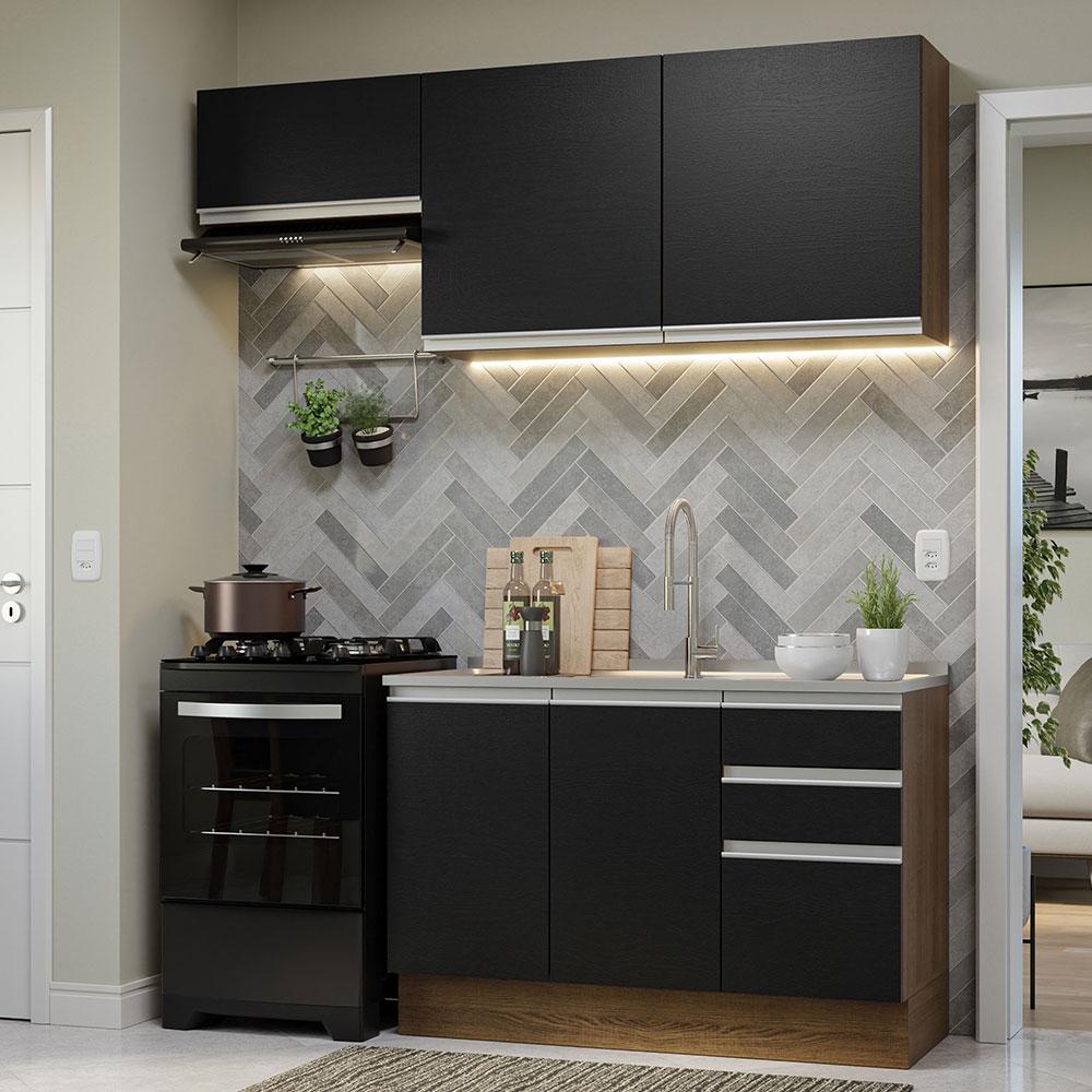 Armário de Cozinha Compacta 180cm Rustic/Preto Glamy Madesa 09 Armário de Cozinha Compacta 180cm Rustic/Preto Glamy Madesa 09