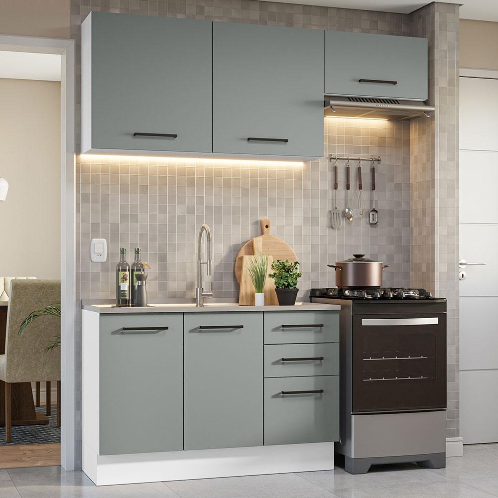 Armário de Cozinha Compacta 180cm Branco/Cinza Agata Madesa 09 Armário de Cozinha Compacta 180cm Branco/Cinza Agata Madesa 09