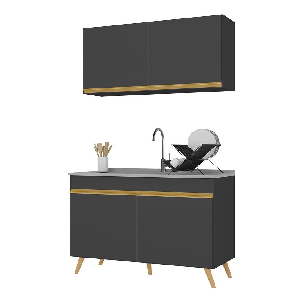 Cozinha Compacta 2 peças com Armário e Balcão MP3748 Veneza GB Multimóveis Preta Cozinha Compacta 2 peças com Armário e Balcão MP3748 Veneza GB Multimóveis Preta