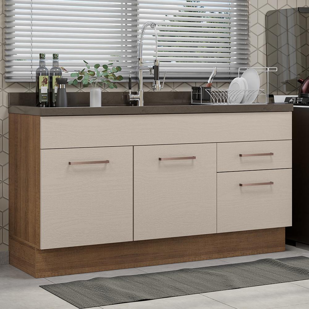 Balcão Gabinete de Pia Cozinha 150 cm 2 Portas 2 Gavetas (Sem Tampo e Pia) Rustic/Crema Agata Madesa Balcão Gabinete de Pia Cozinha 150 cm 2 Portas 2 Gavetas (Sem Tampo e Pia) Rustic/Crema Agata Madesa
